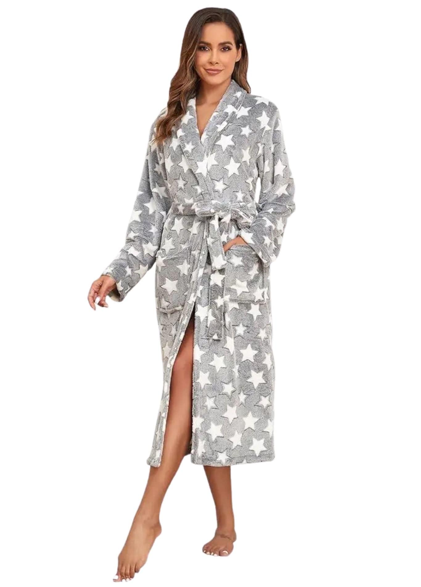 Peignoir Femme Chaud | Peignoir d'Or S / Étoile Gris