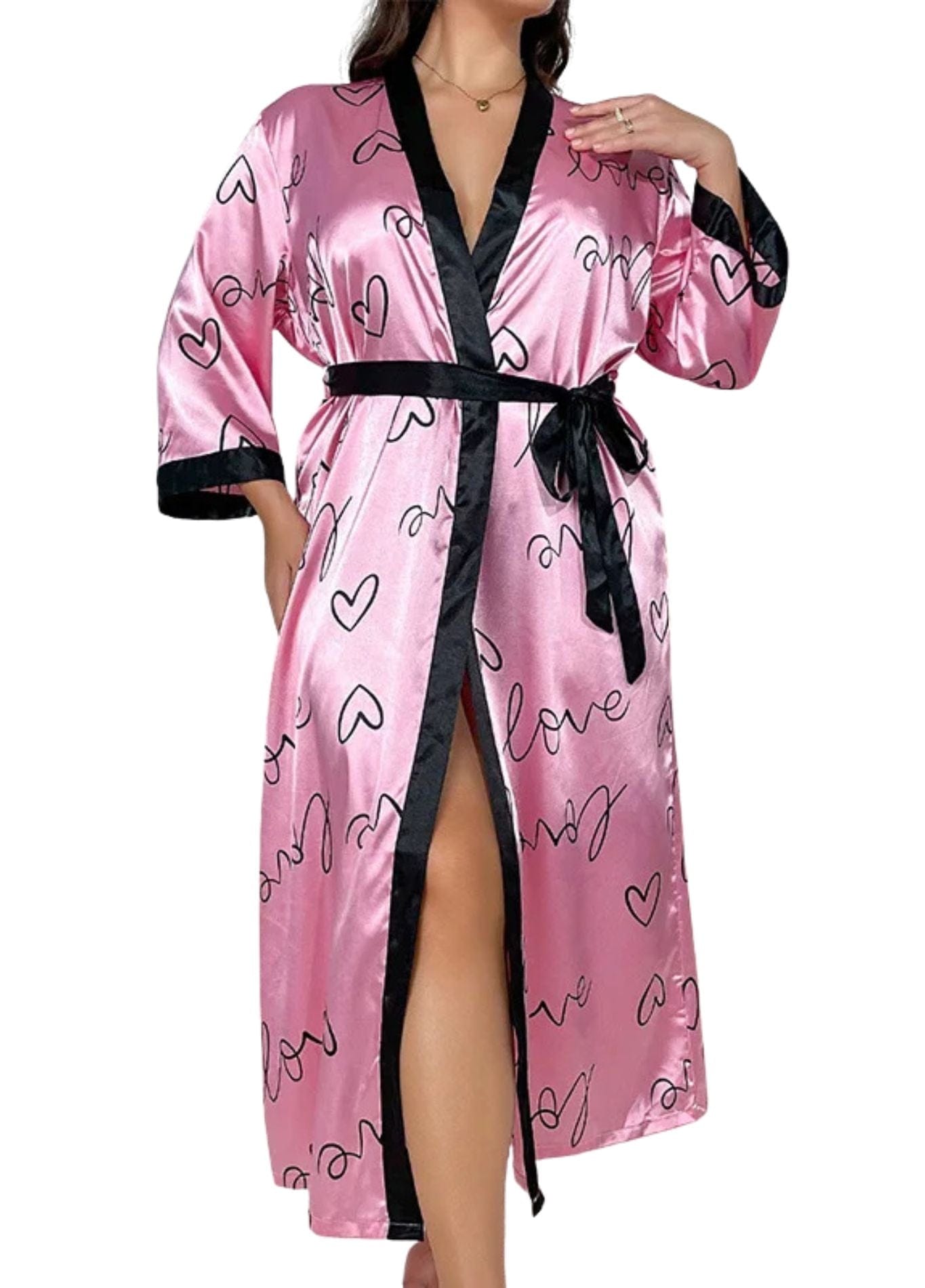 Peignoir Femme Grande Taille | Peignoir d'Or Amour Rose / XL