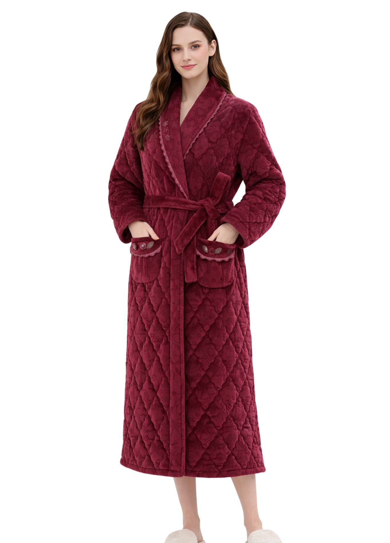 Peignoir Matelassé Femme | Peignoir d'Or Élégance Bordeaux / M