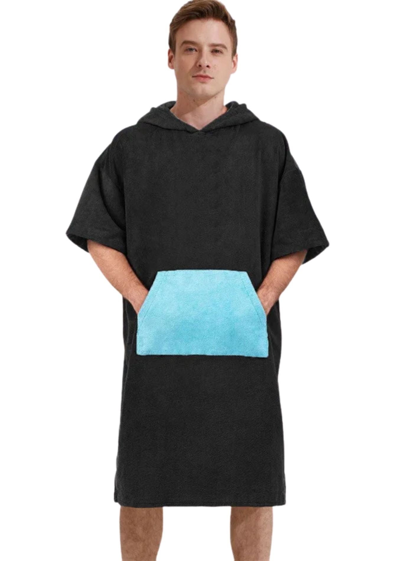 Peignoir Plage | Peignoir d'Or Noir + Poche Bleue / 110 x 75 cm