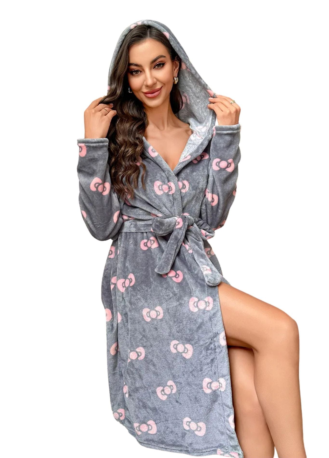 Peignoir Rose Gris Noeud Rose / S