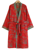 Kimono d'Intérieur Femme | Peignoir d'Or Rouge Céleste / L