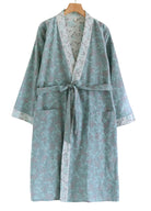 Kimono Femme Nuit | Peignoir d'Or Bleu Brume / M