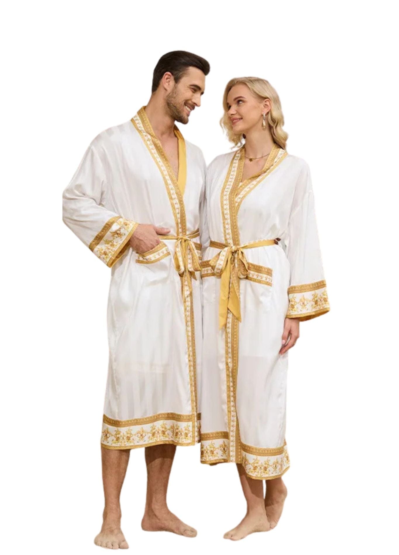Kimono Femme Traditionnel | Peignoir d'Or Blanc