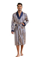 Kimono Homme en Soie | Peignoir d'Or Bleu Marine et Or Rayé / S
