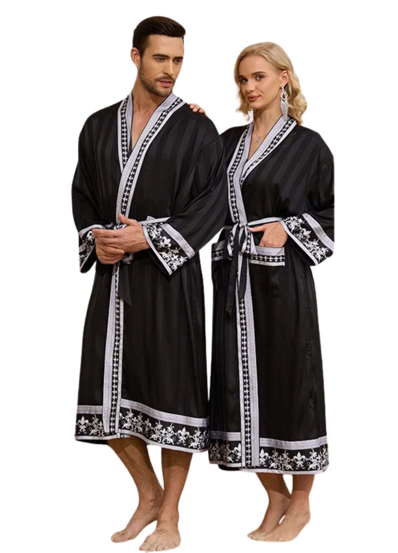 Kimono Homme Traditionnel | Peignoir d'Or Noir et Blanc