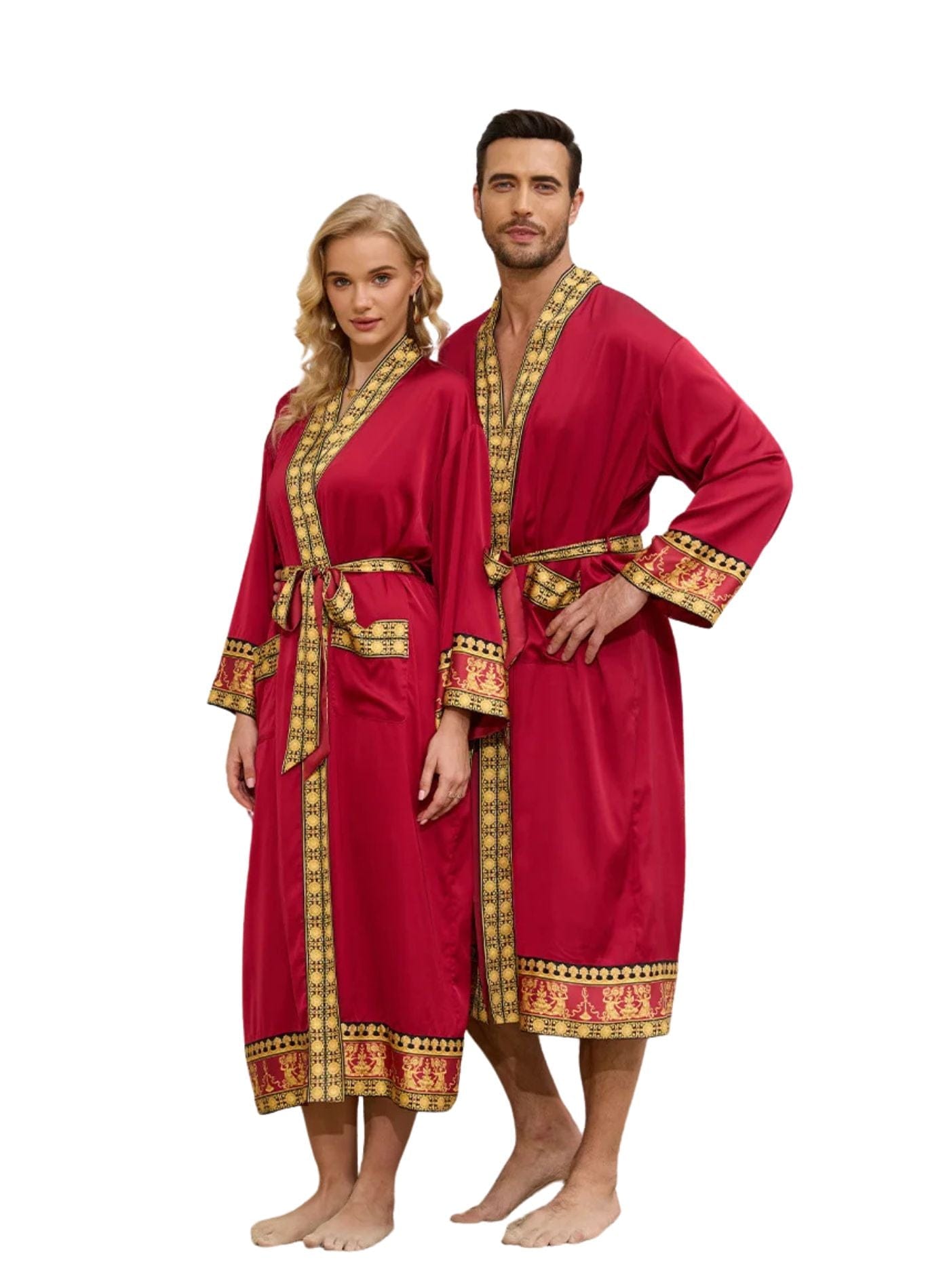 Kimono Homme Traditionnel | Peignoir d'Or Rouge
