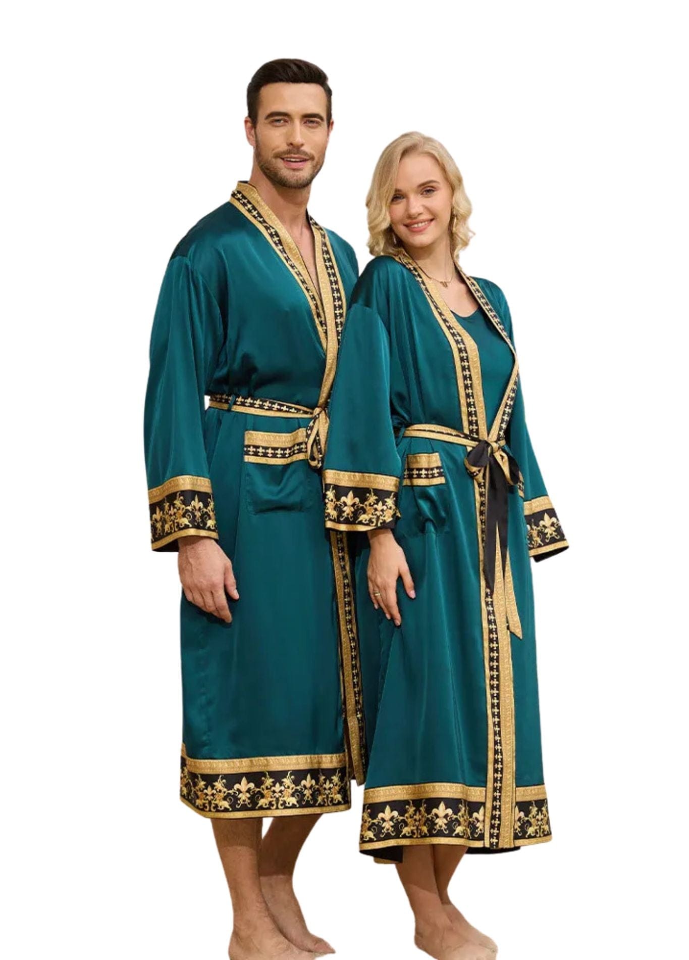Kimono Homme Traditionnel | Peignoir d'Or Vert Royal