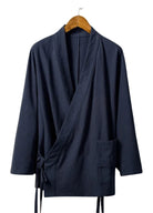 Kimono Japonais Homme Traditionnel | Peignoir d'Or Bleu Marine / M