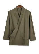 Kimono Japonais Homme Traditionnel | Peignoir d'Or Vert Olive / M