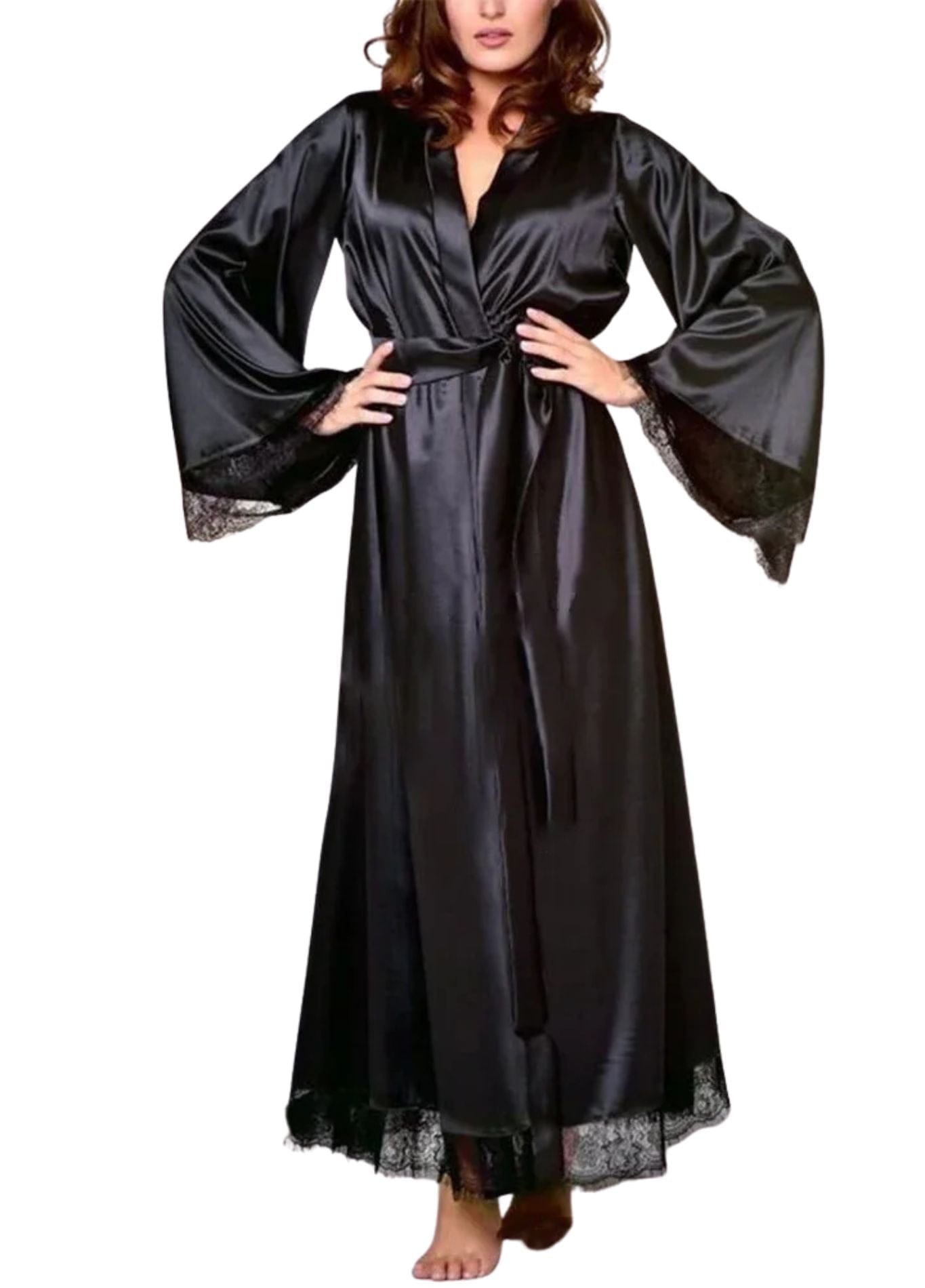 Kimono Noir Dentelle | Peignoir d'Or