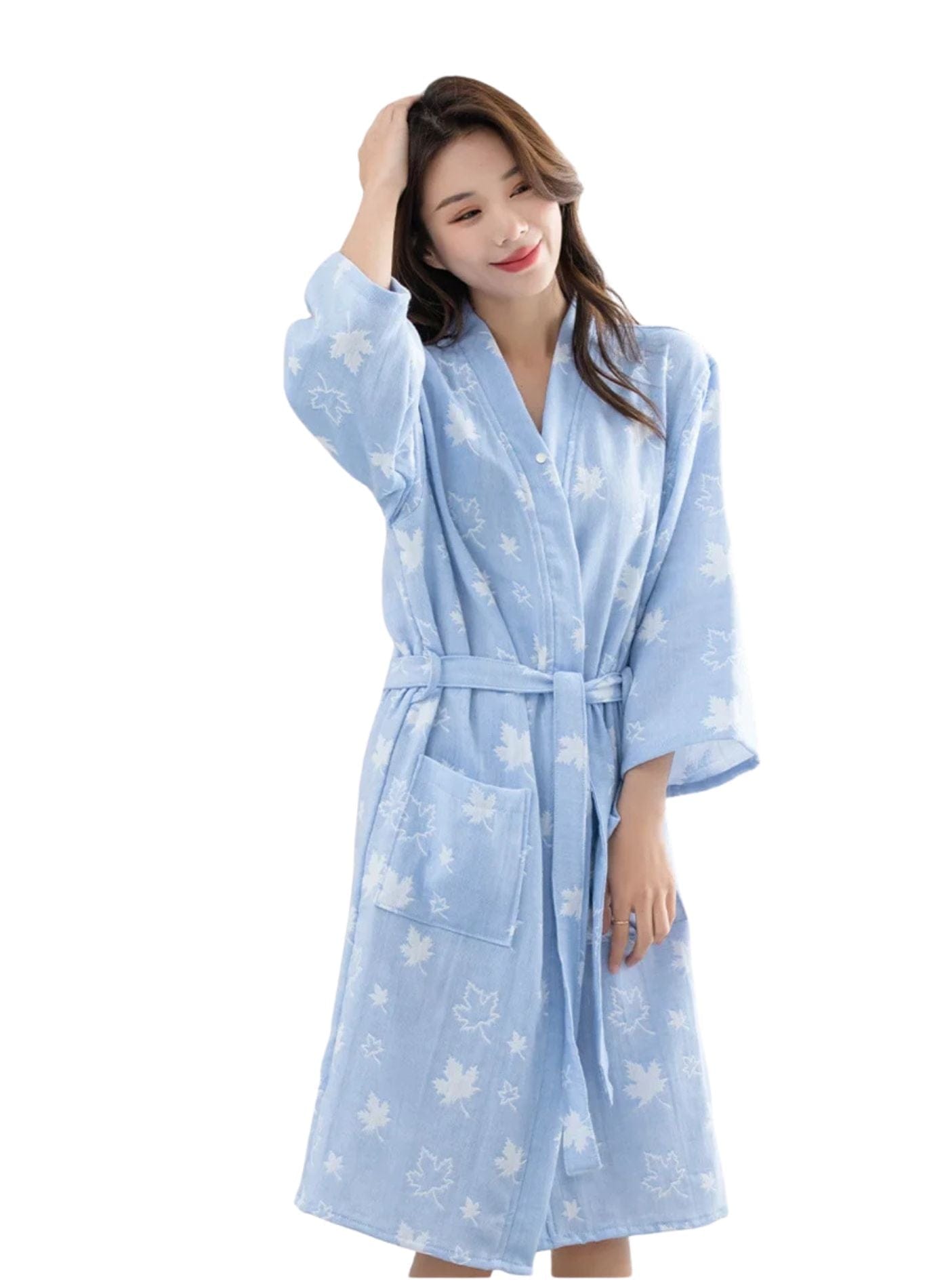 Peignoir Femme Coton Léger | Peignoir d'Or Bleu / M