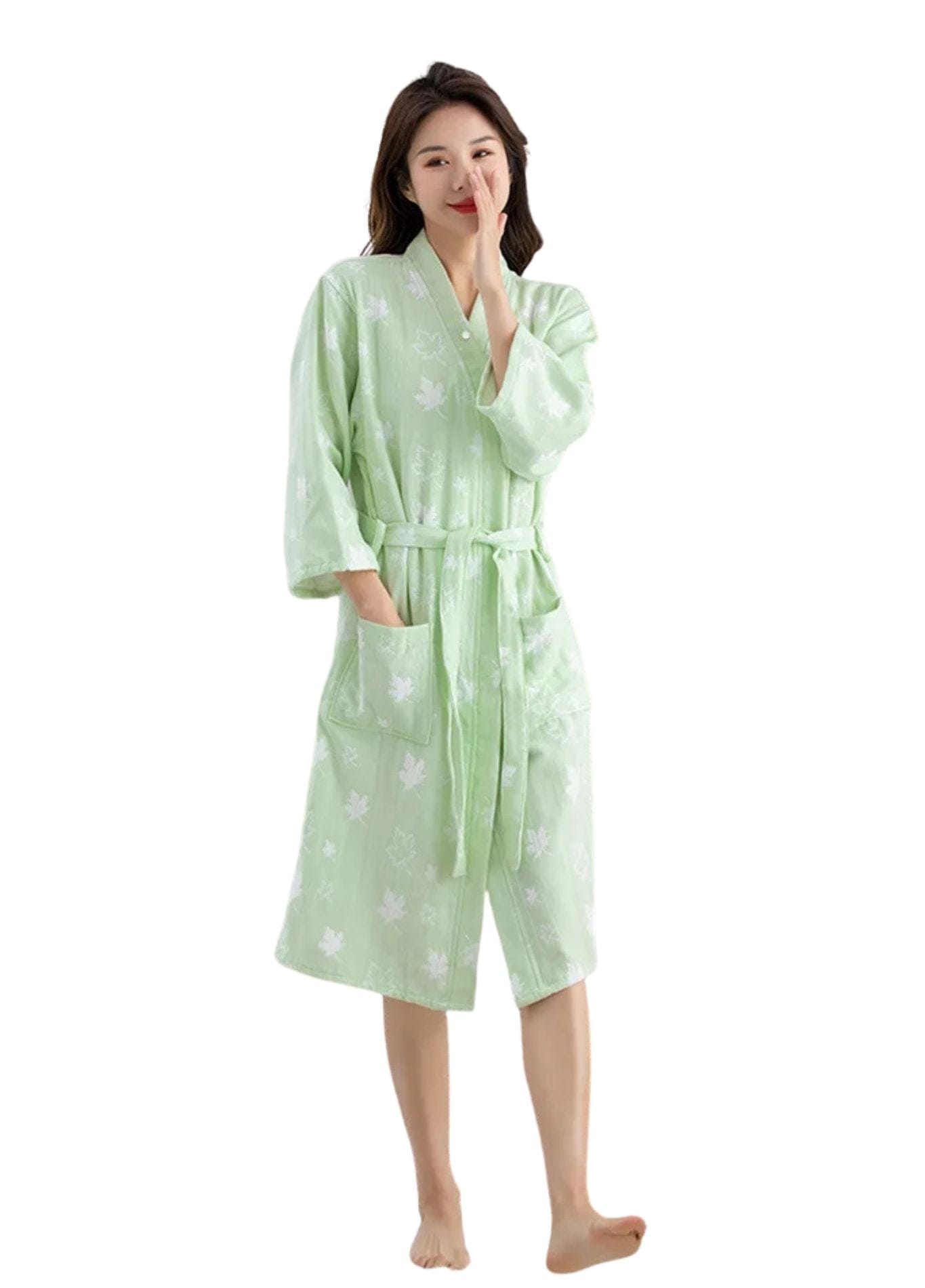 Peignoir Femme Coton Léger | Peignoir d'Or Vert Clair / M