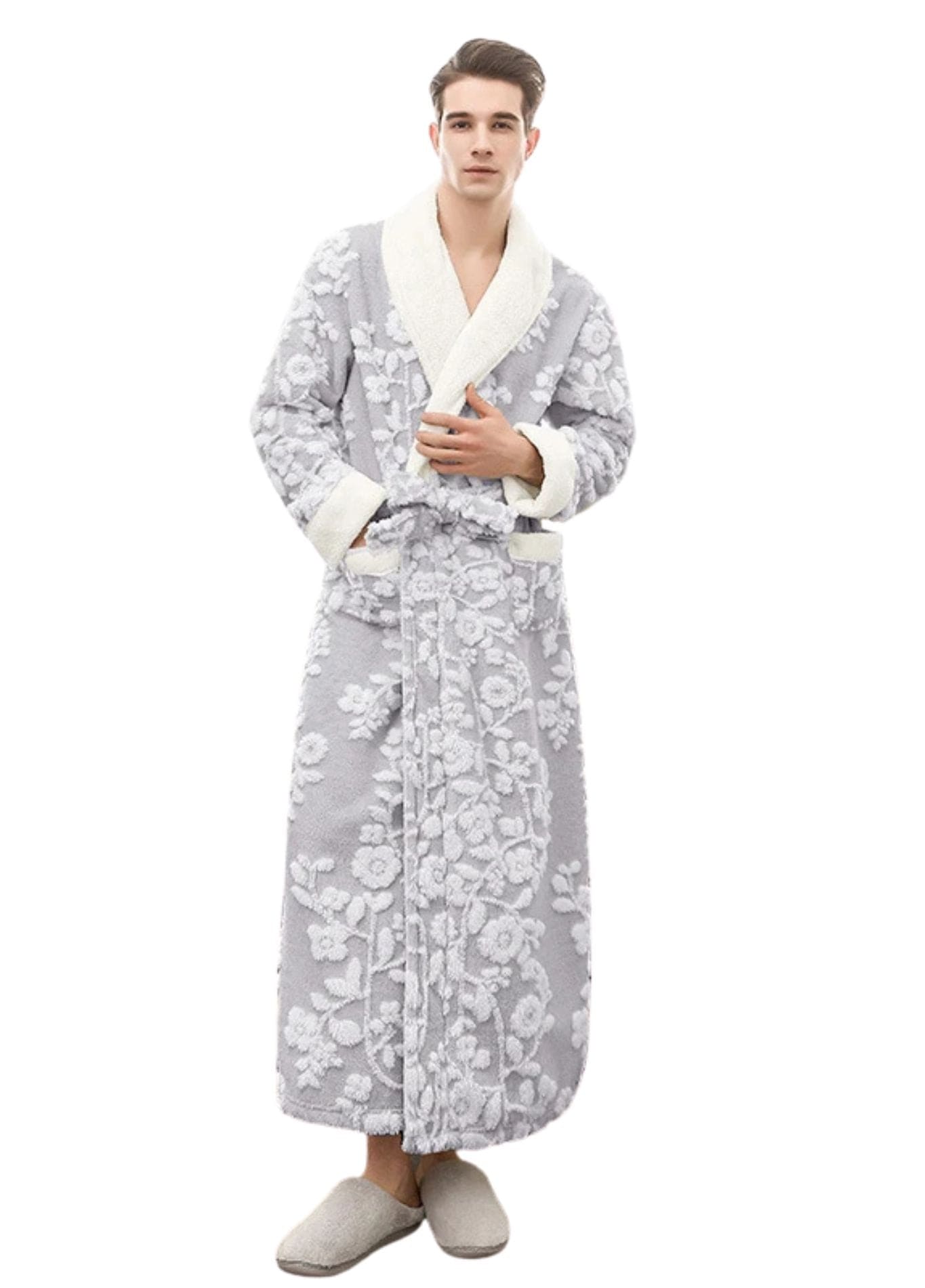 Peignoir Homme Brodé | Peignoir d'Or Gris Clair / M