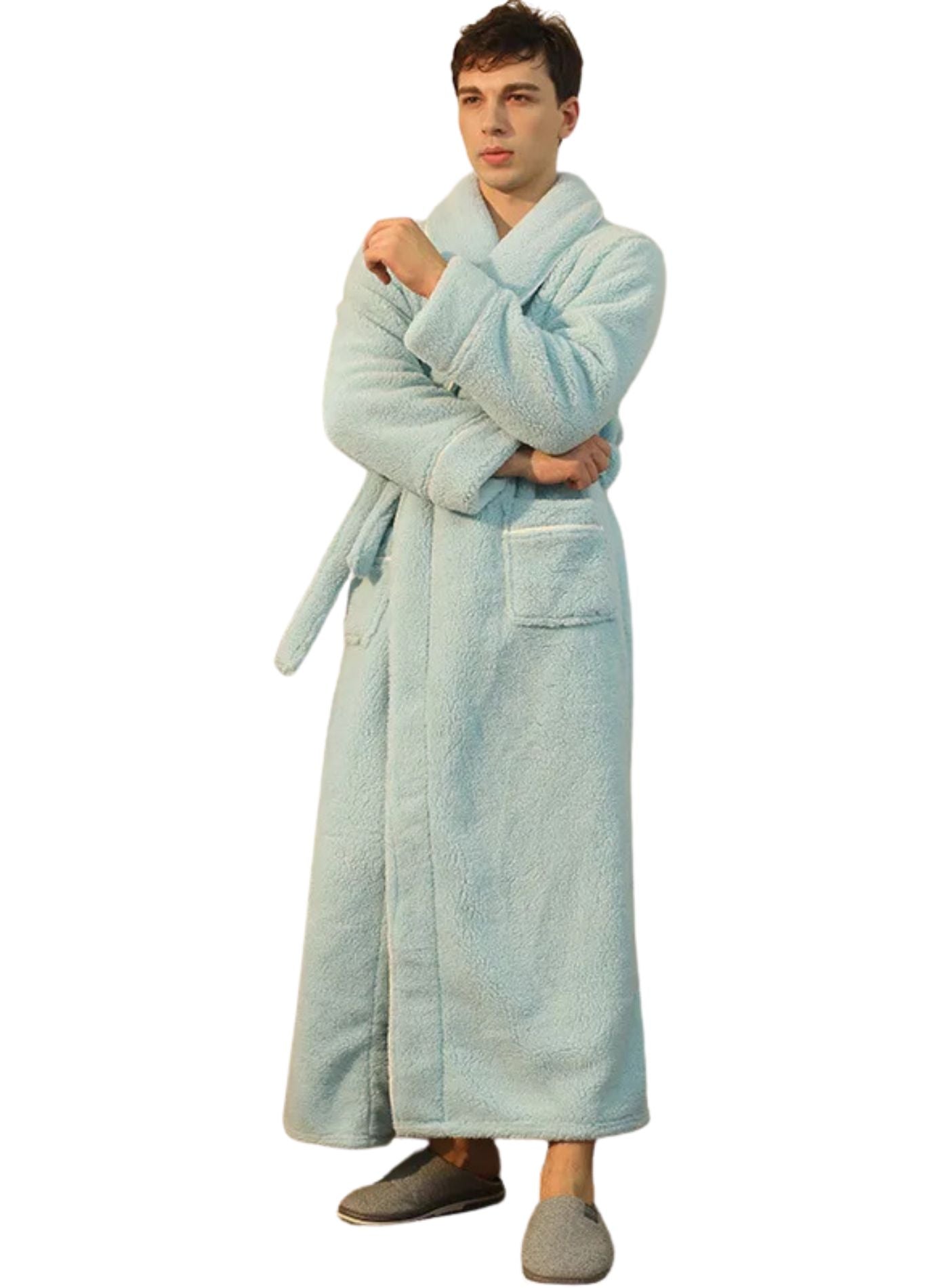 Peignoir Homme Polaire Chaud | Peignoir d'Or Vert Sauge Clair / S/M