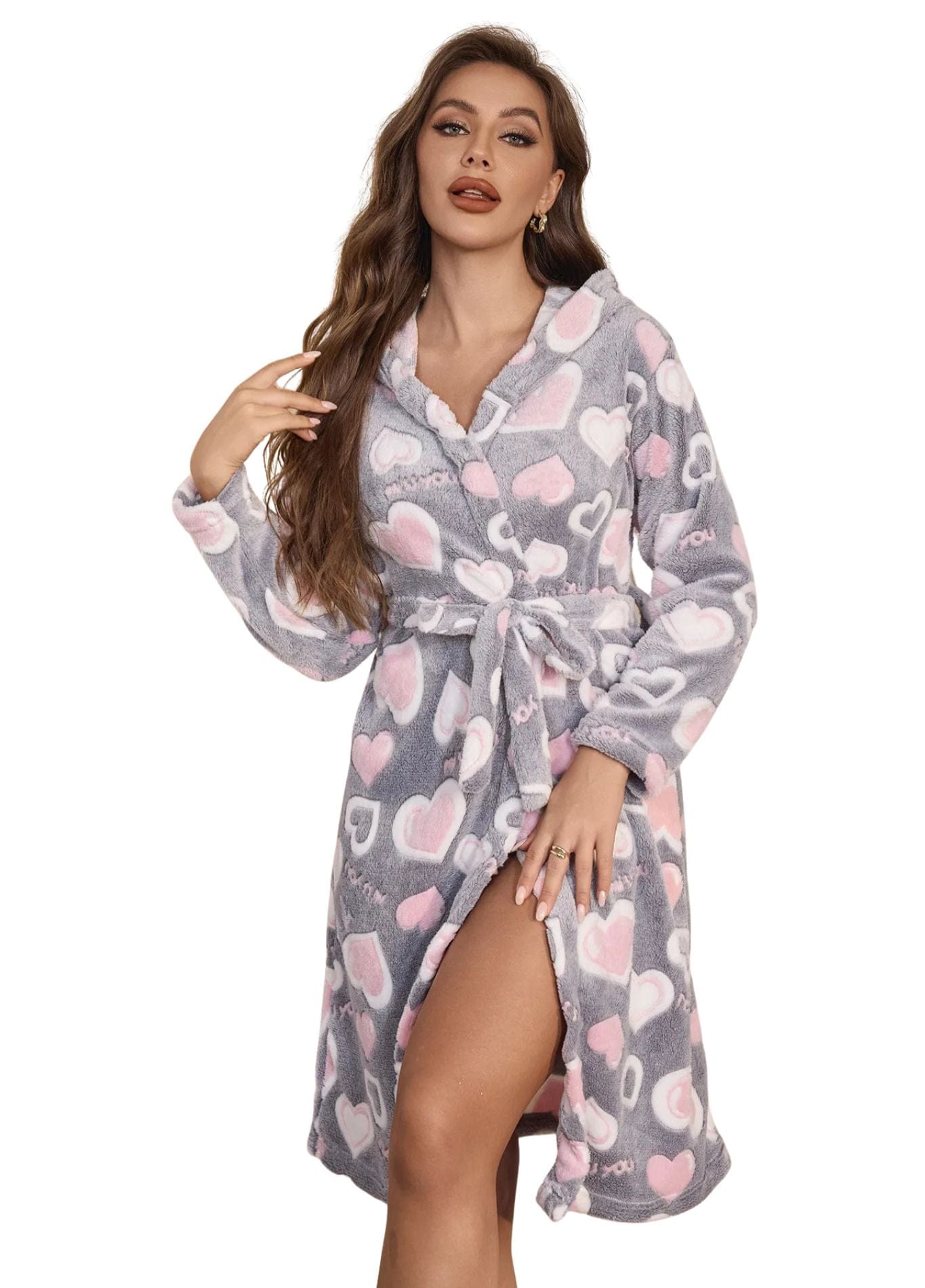 Peignoir Rose Gris Coeur Rose / S