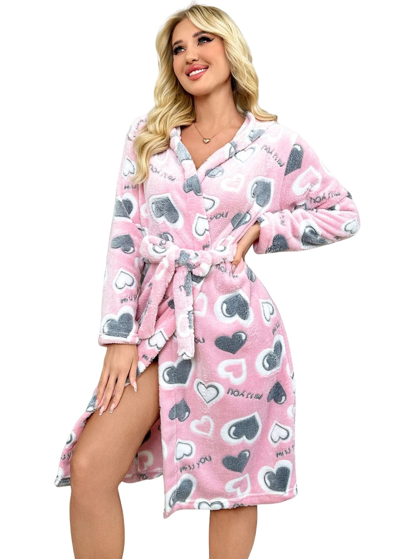 Peignoir Rose Rose Coeur Gris / S