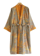 Veste Kimono homme | Peignoir d'Or Beige Feuille de Gingko / M